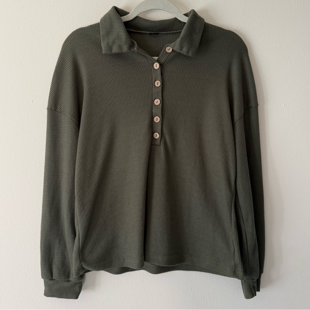 Green Ribbed Waffle Top